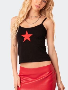 Edikted Black Tank with Red Star Graphic